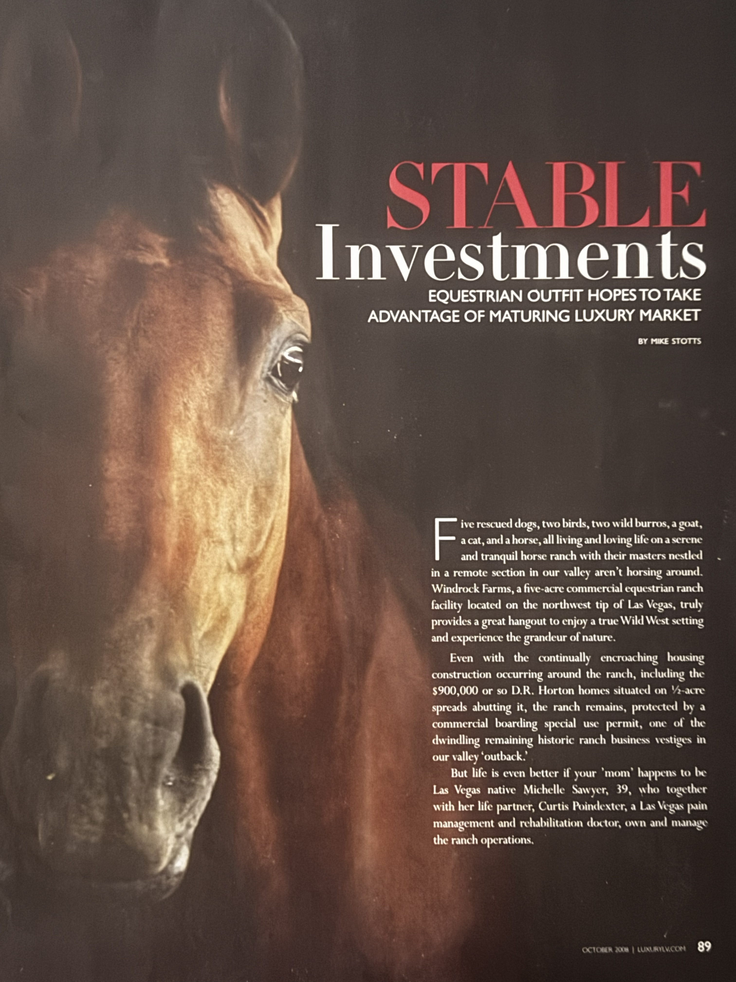 Stable Investments — Windrock Farm featured in Luxury Las Vegas magazine